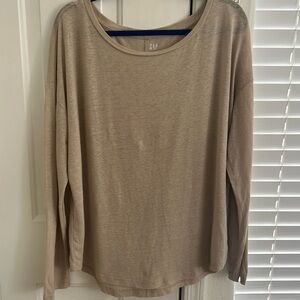 Gap Linen Blend Long Sleeve T - Tan SZ XL